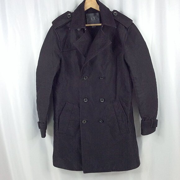 AX Armani Exchange Trench Coat Mens Size Small Brown Double Breasted $300
